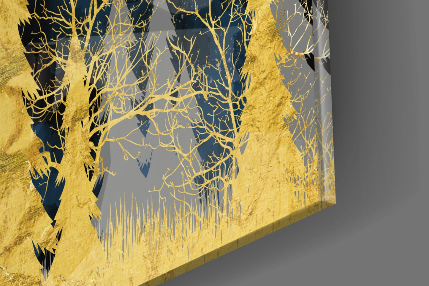 Gold Forest Moonlit Night Glass Wall Art