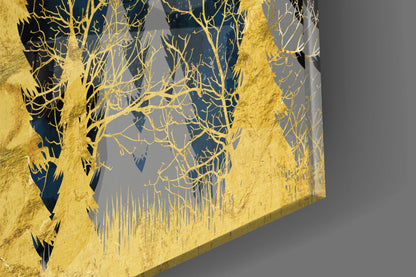 Gold Forest Moonlit Night Glass Wall Art
