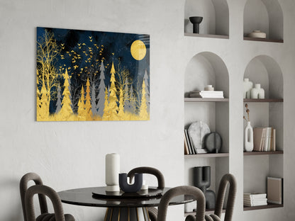 Gold Forest Moonlit Night Glass Wall Art