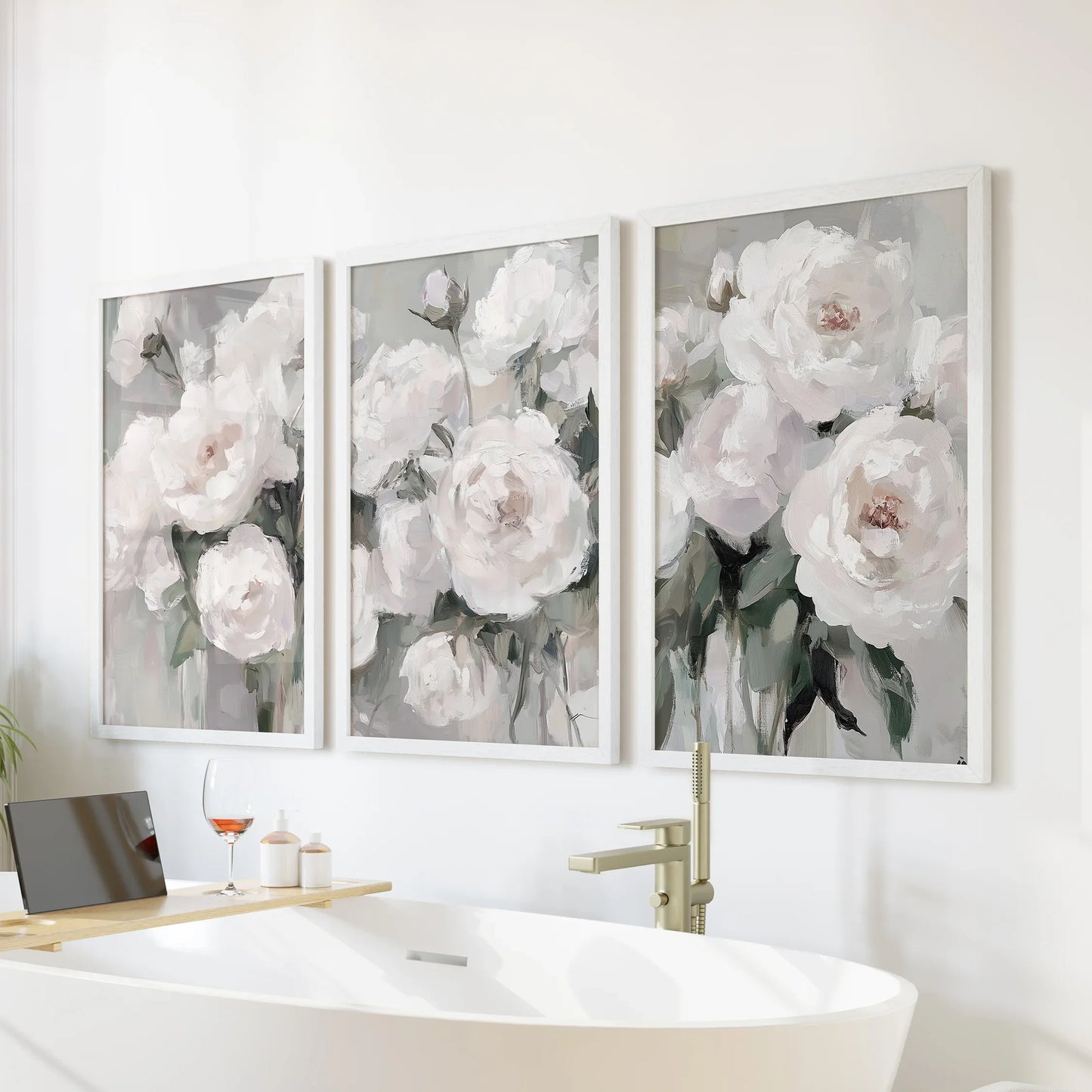 Romantic White Peony Wall Art Set of 3 Floral Prints