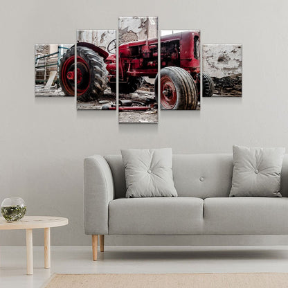 Old Red Tractor 5-Piece Canvas Wall Art