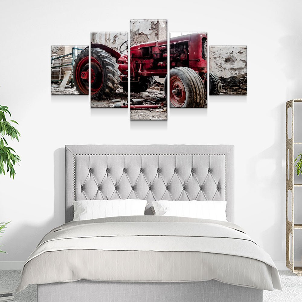 Old Red Tractor 5-Piece Canvas Wall Art