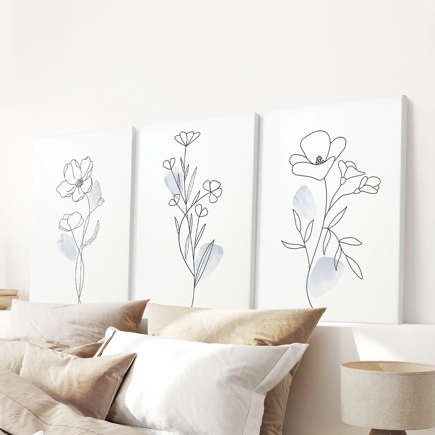 Botanical Line Art Wall Art Set of 3 Black and White