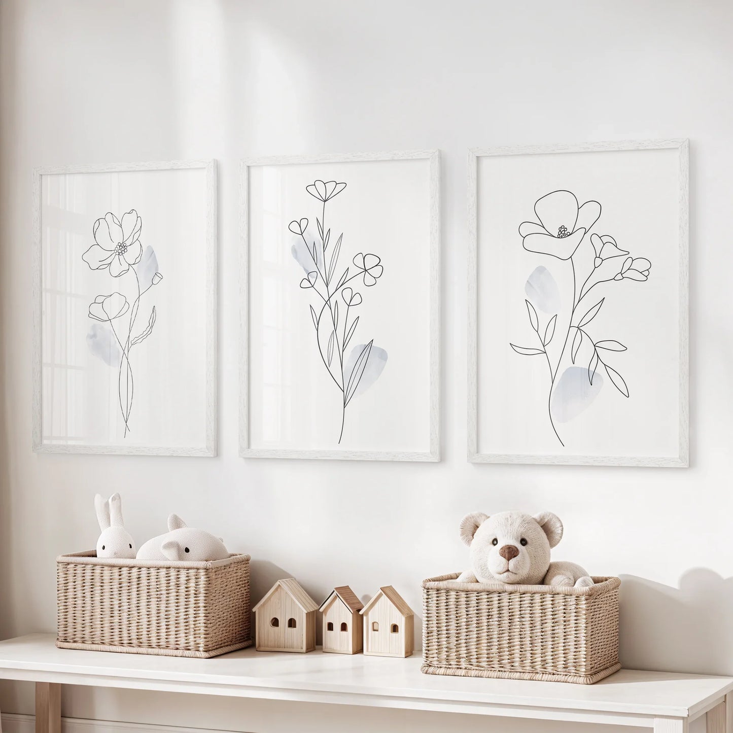 Botanical Line Art Wall Art Set of 3 Black and White