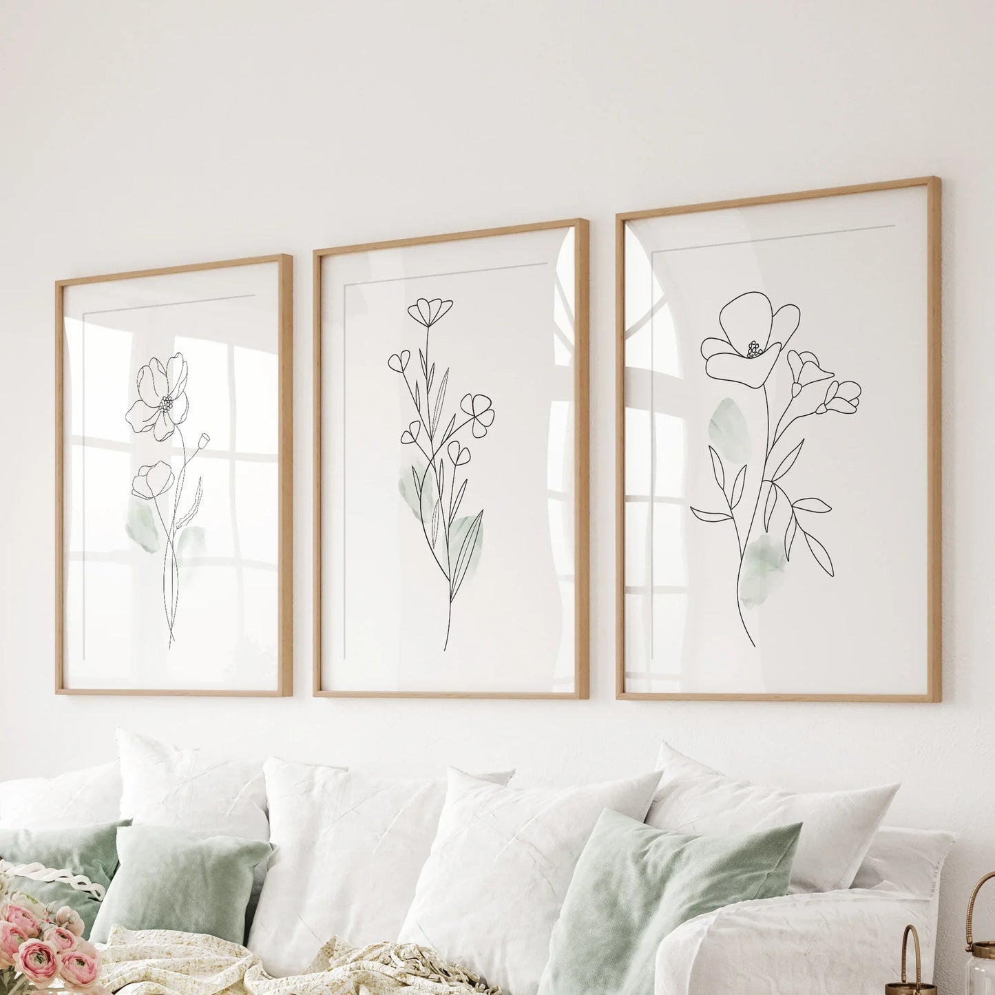 Modern Botanical Line Art Wall Art Set of 3 Floral Prints