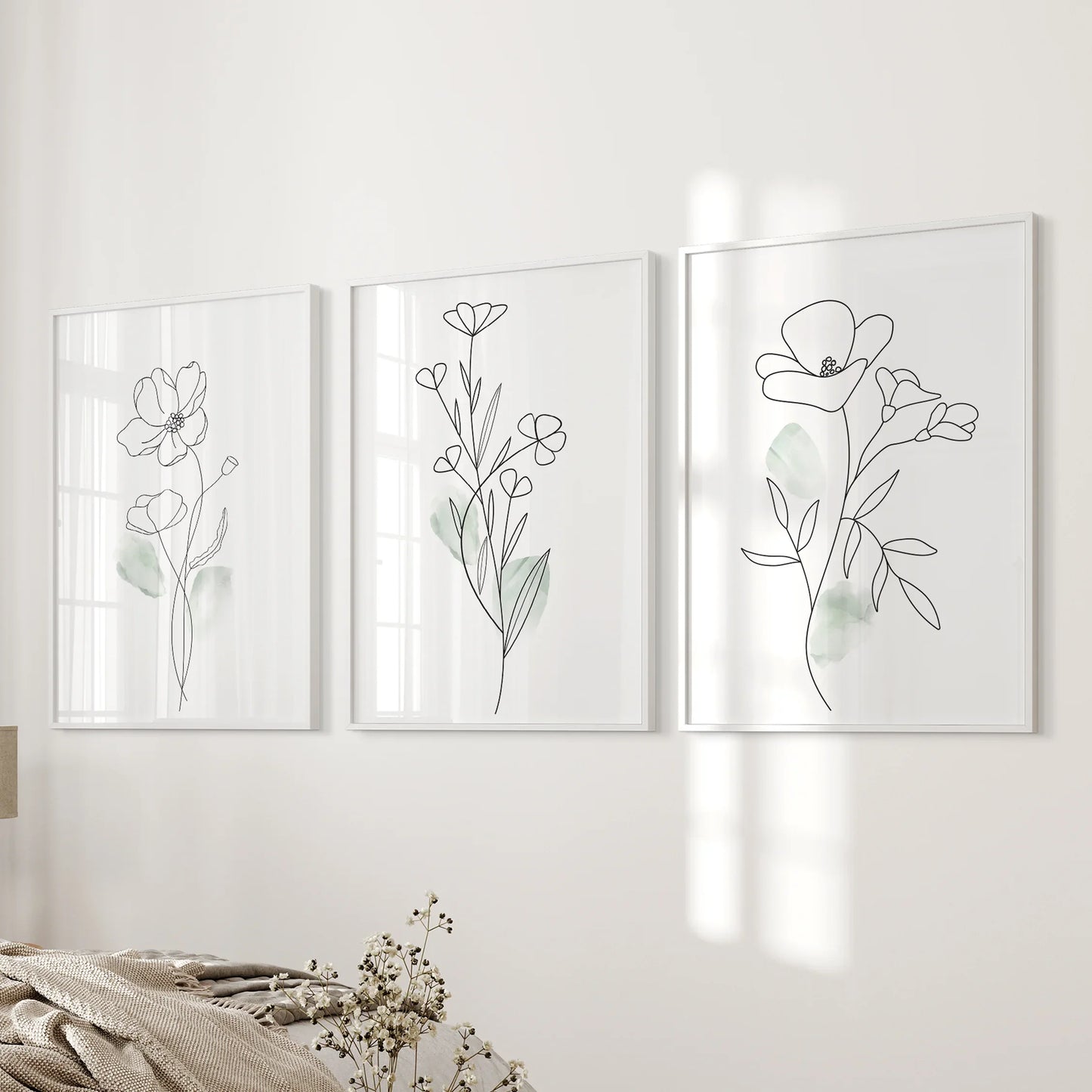 Modern Botanical Line Art Wall Art Set of 3 Floral Prints
