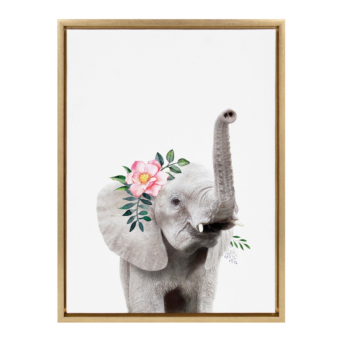 Flower Crown Elephant Framed Canvas Wall Art