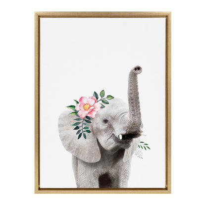 Flower Crown Elephant Framed Canvas Wall Art