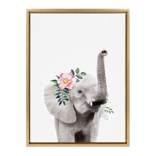 Flower Crown Elephant Framed Canvas Wall Art