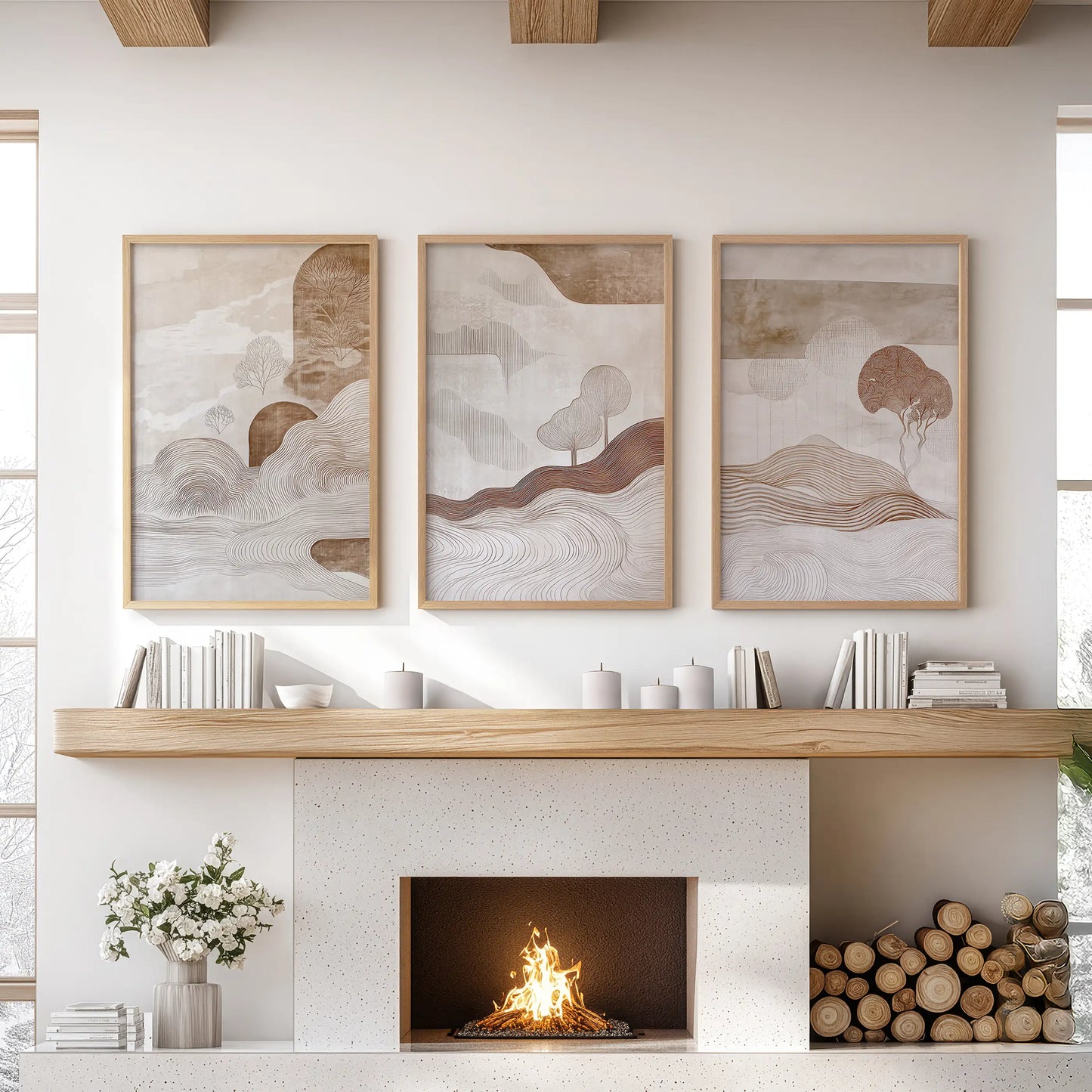 Wabi Sabi Earth Tone Landscape Wall Art Set of 3