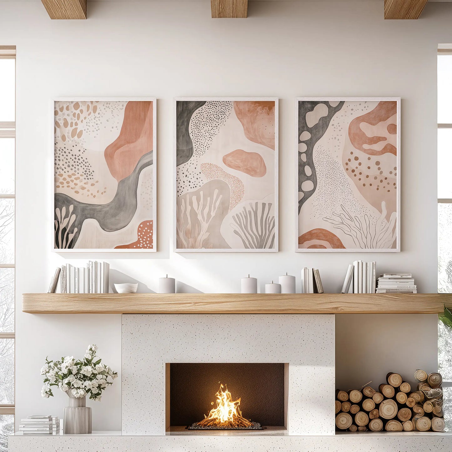 Terracotta Boho Abstract Wall Art Set of 3 Neutral Prints
