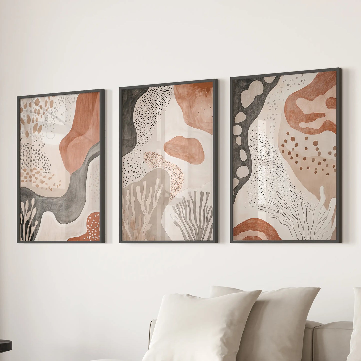 Terracotta Boho Abstract Wall Art Set of 3 Neutral Prints