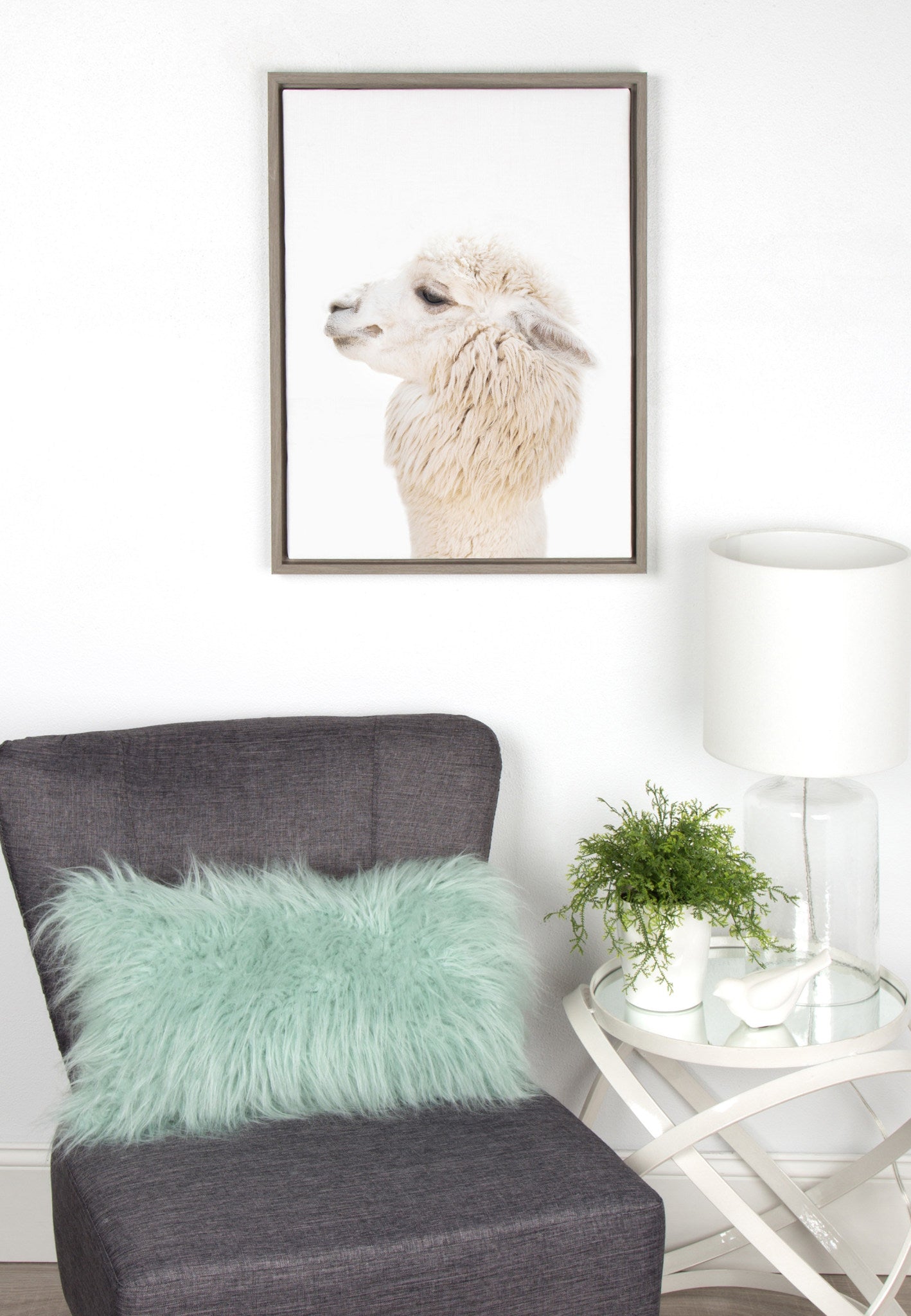 Alpaca Profile Framed Canvas Wall Art, Boho Farmhouse Decor