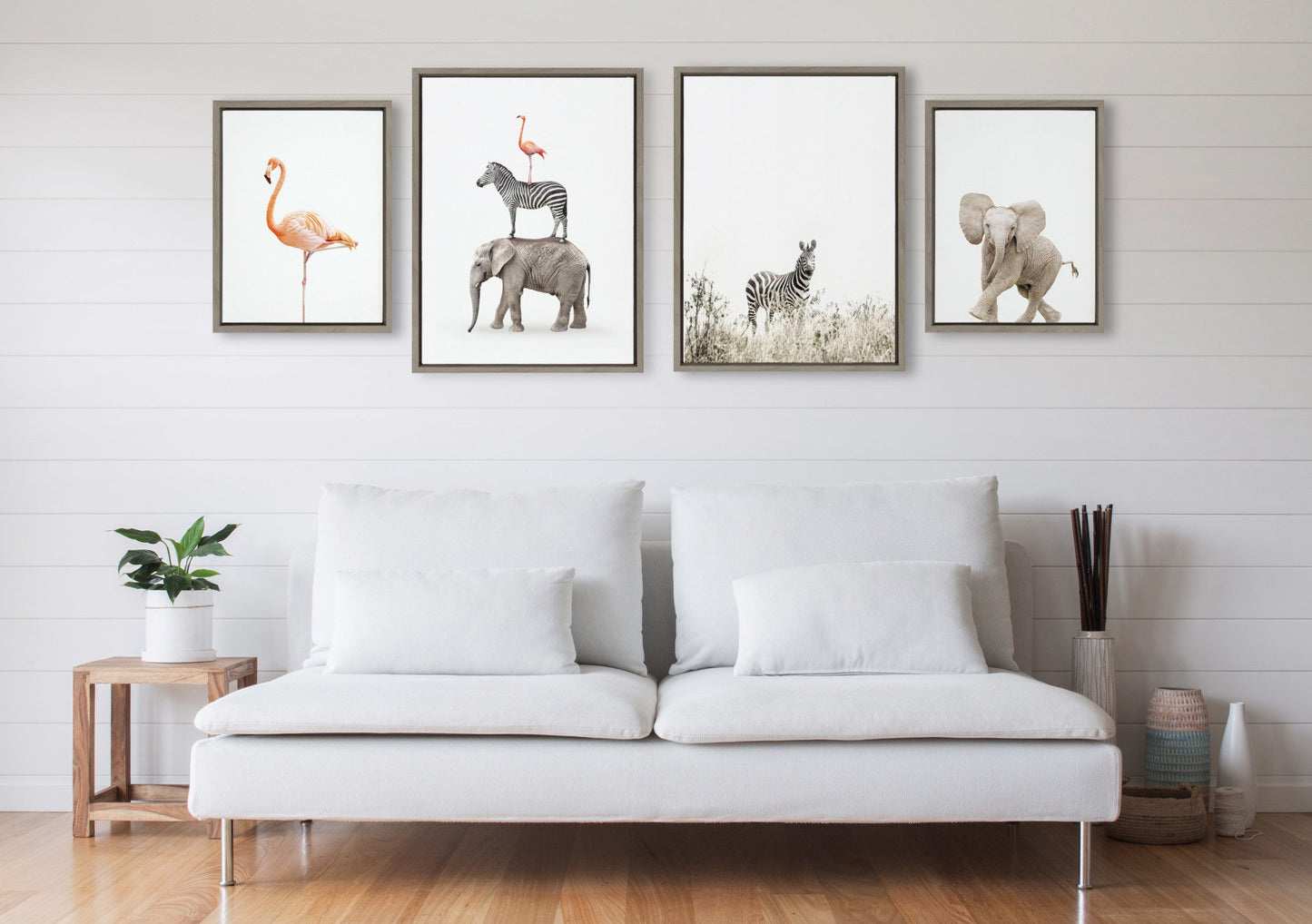 Zebra, Flamingo, Baby Elephant and Safari Animals Canvas Set