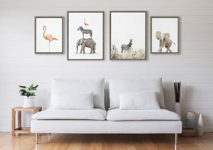 Zebra, Flamingo, Baby Elephant and Safari Animals Canvas Set