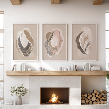 Vintage Oyster Shell Coastal Wall Art Set of 3 (Unframed)