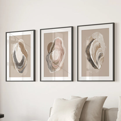 Vintage Oyster Shell Coastal Wall Art Set of 3 (Unframed)