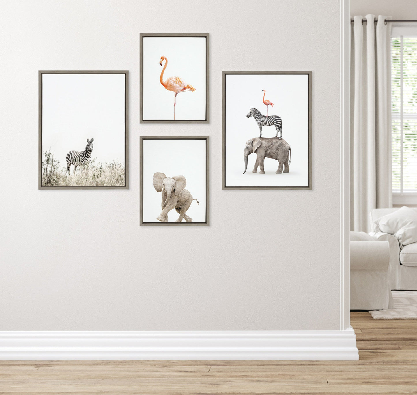 Zebra, Flamingo, Baby Elephant and Safari Animals Canvas Set