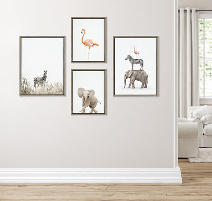 Zebra, Flamingo, Baby Elephant and Safari Animals Canvas Set