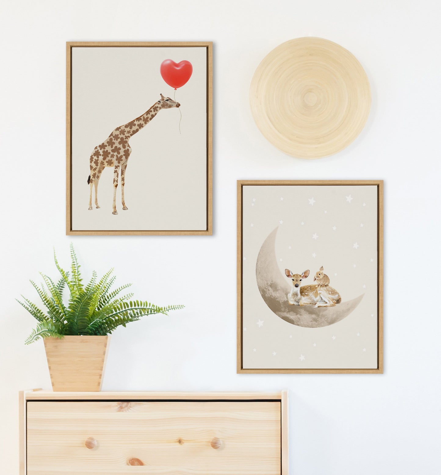 On the Moon Animals Canvas Wall Art