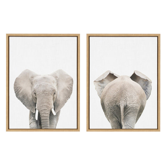 Elephant front and back two-piece framed canvas art set
