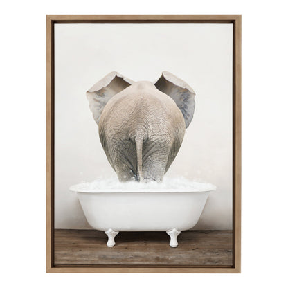 Elephant Back in Rustic Bath Framed Canvas Wall Art