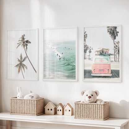 Tropical Beach Surf Wall Art Set, 3 Piece Coastal Prints