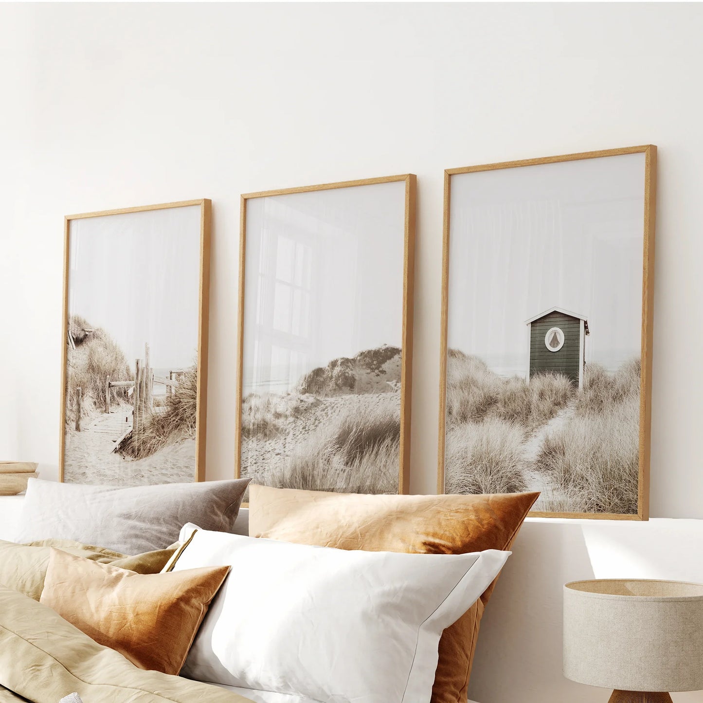 Minimalist beige coastal beach gallery wall art set