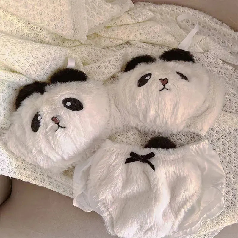 panda plush lingerie set, wireless comfort