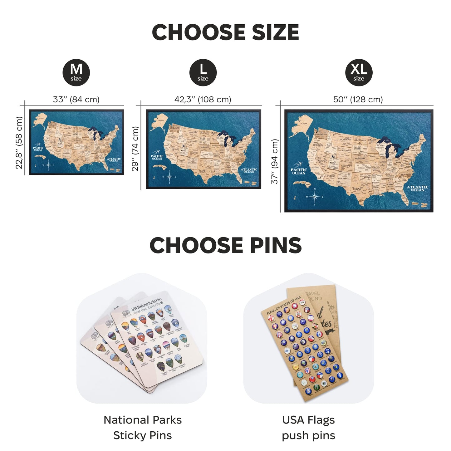 Wooden USA Map Wall Art - Gold