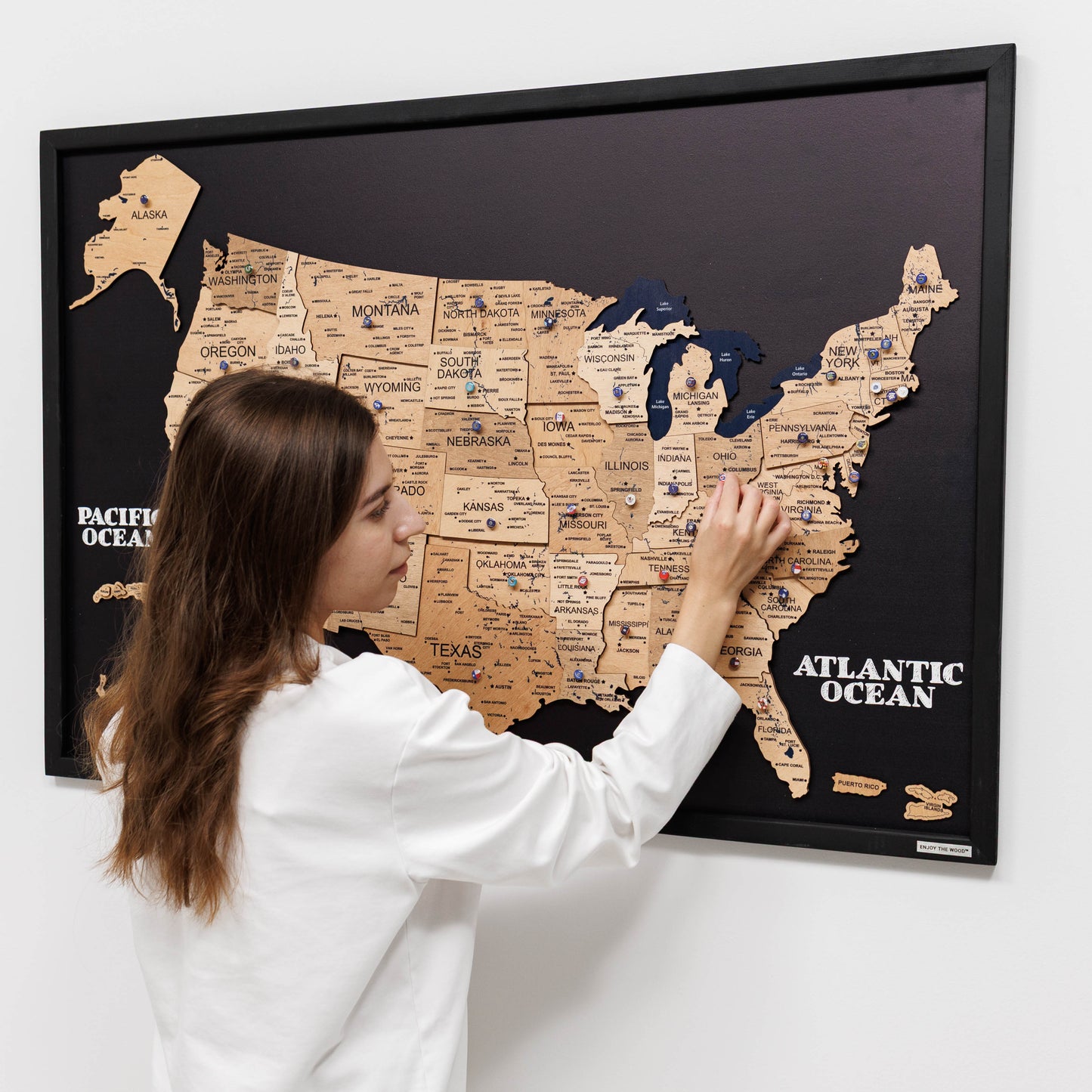 Wooden USA Map Wall Art - Gold