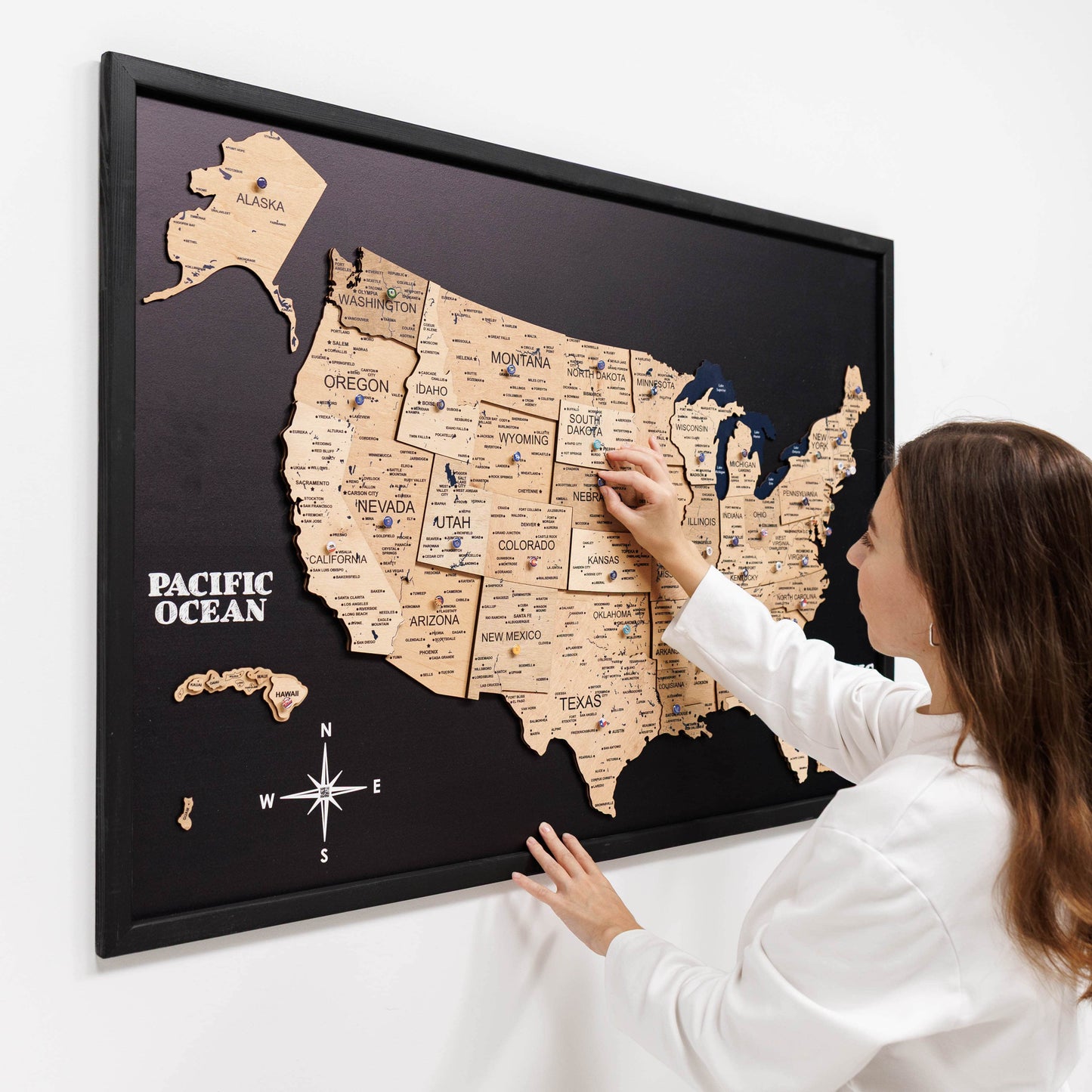 Wooden USA Map Wall Art - Gold