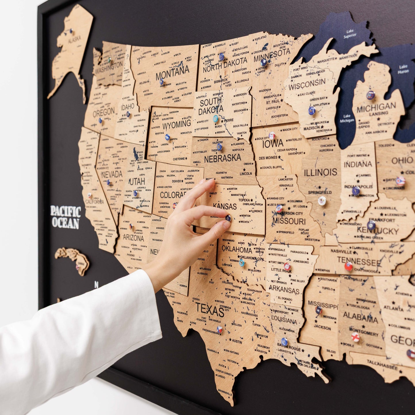 Wooden USA Map Wall Art - Gold