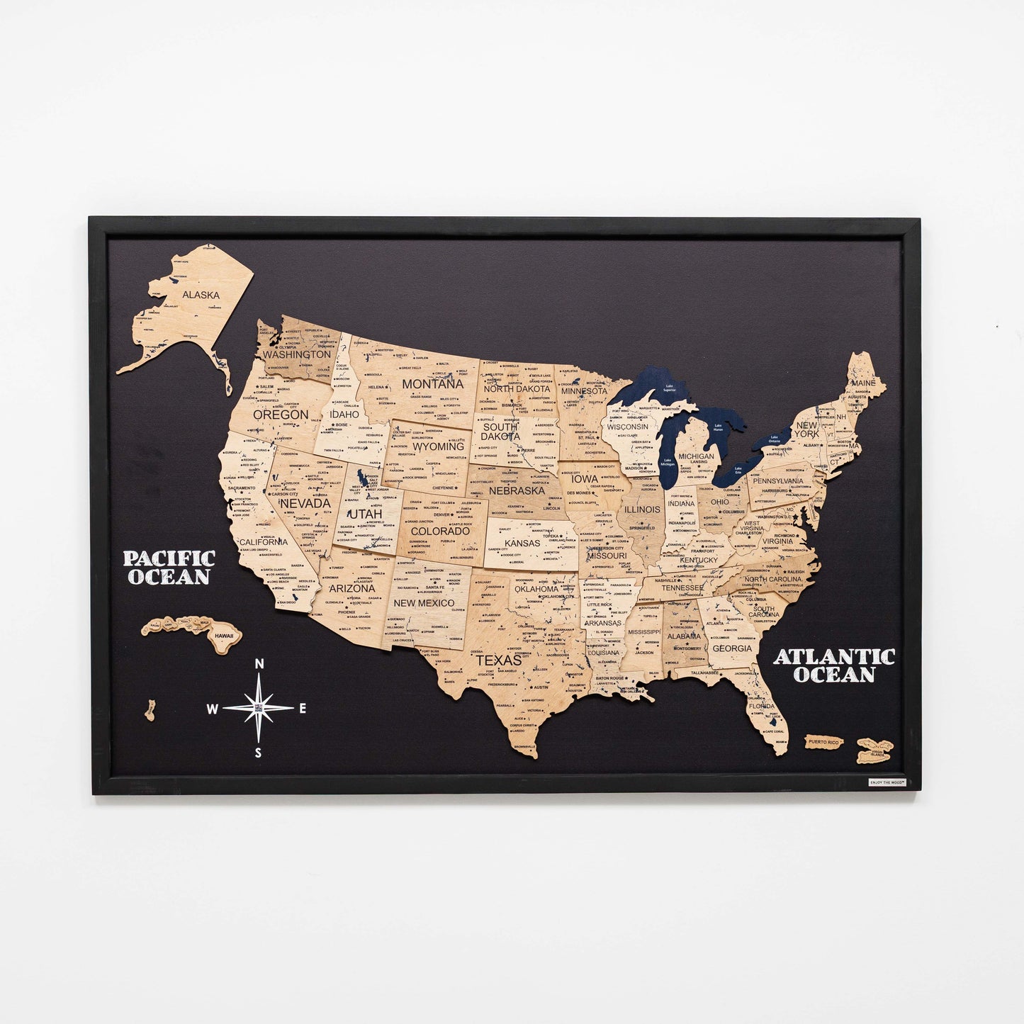 Wooden USA Map Wall Art - Gold