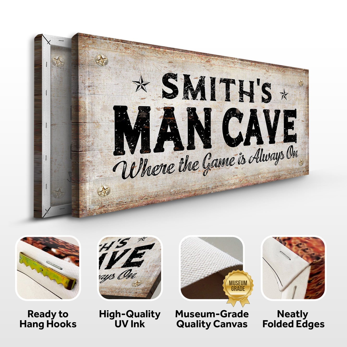 Where the Game Is Always On Man Cave Canvas Sign