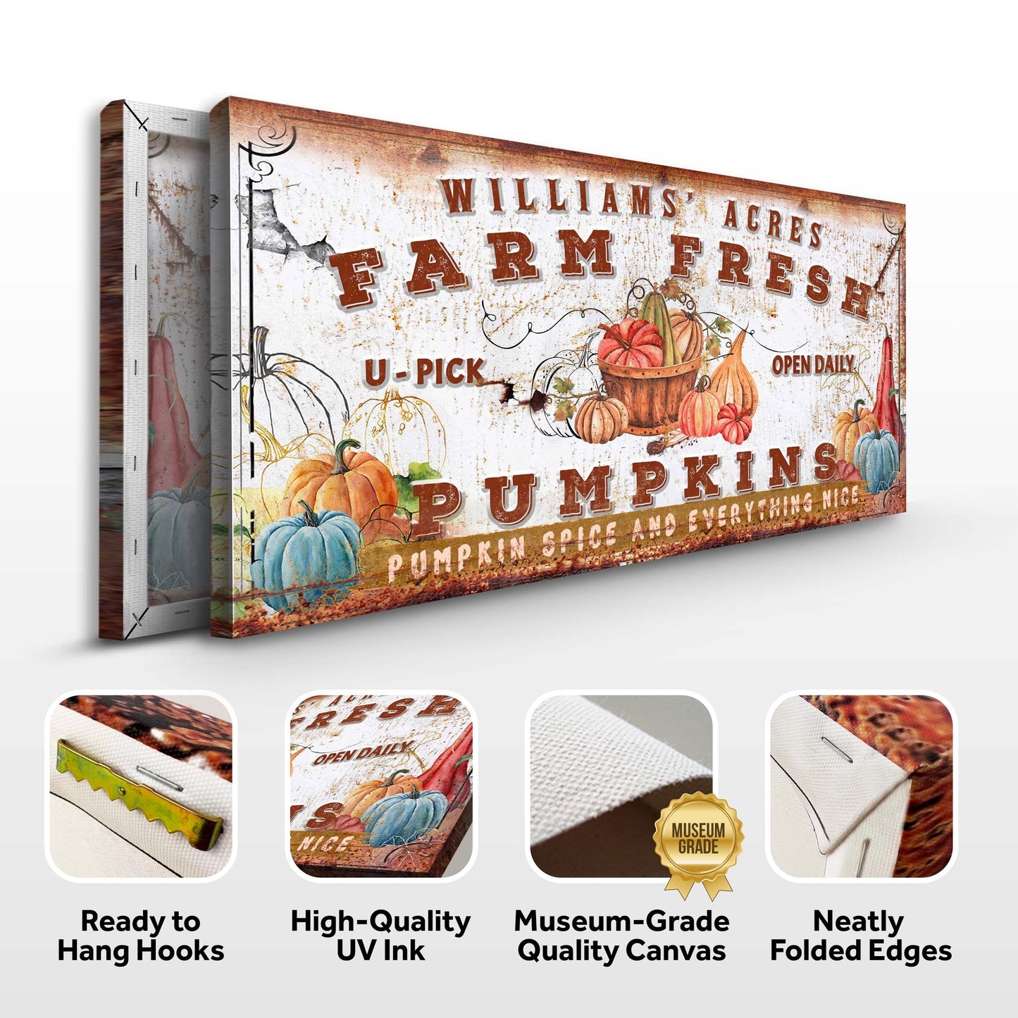 Farm Fresh Pumpkins Sign Personalized Canvas Wall Art