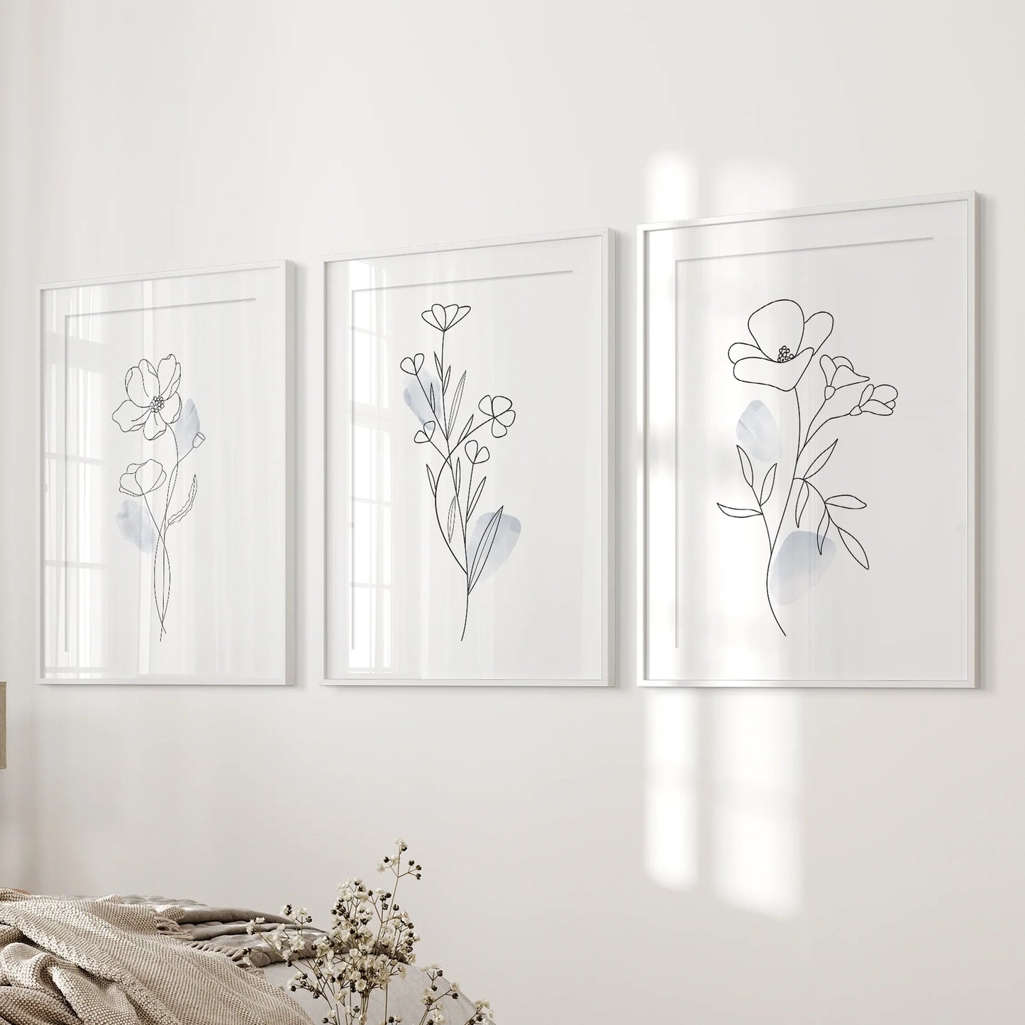 Botanical Line Art Wall Art Set of 3 Black and White