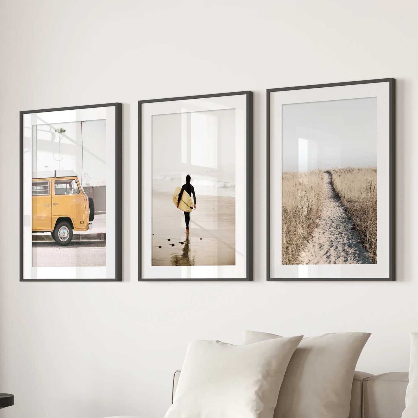 California Beach Surfer Wall Art Set of 3 Retro Prints