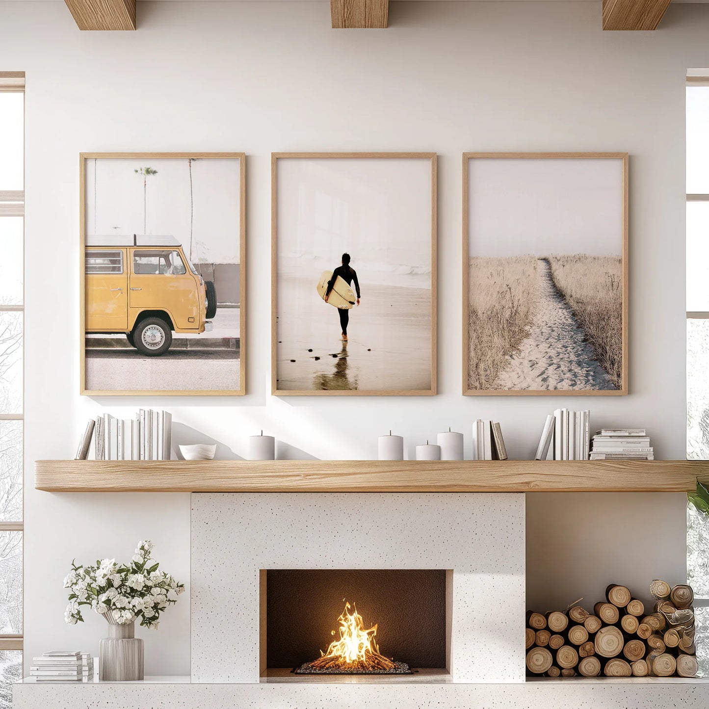 California Beach Surfer Wall Art Set of 3 Retro Prints