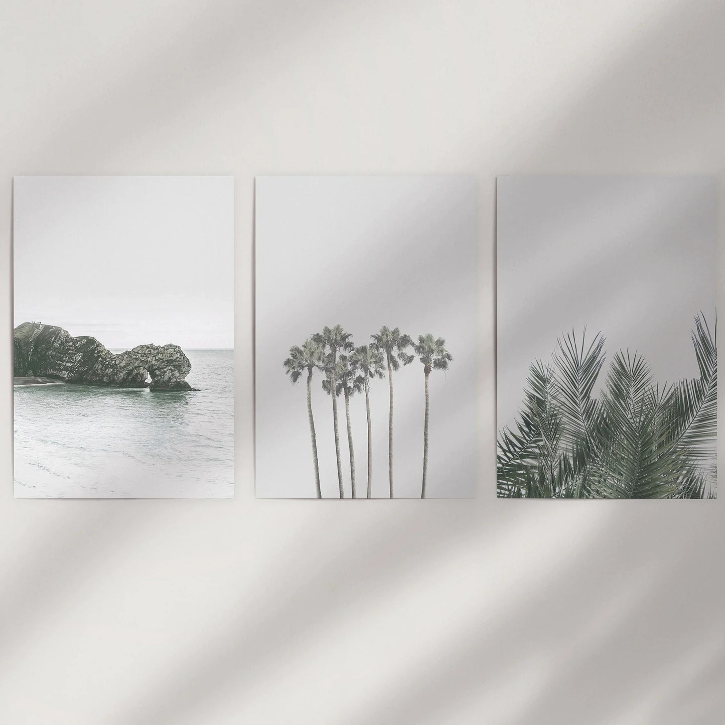 Modern Coastal Wall Art Set of 3 Ocean and Palm Prints