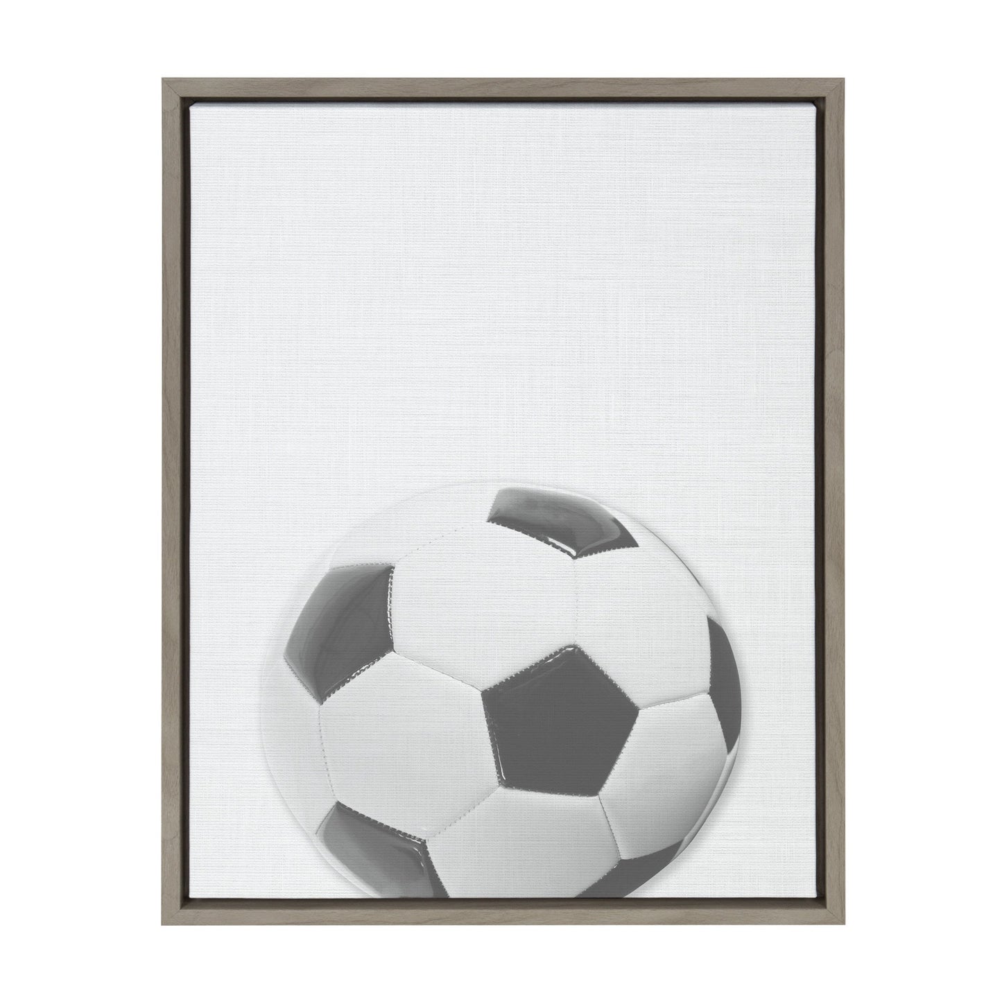 Vintage soccer ball framed canvas wall art in gray frame, easy to hang