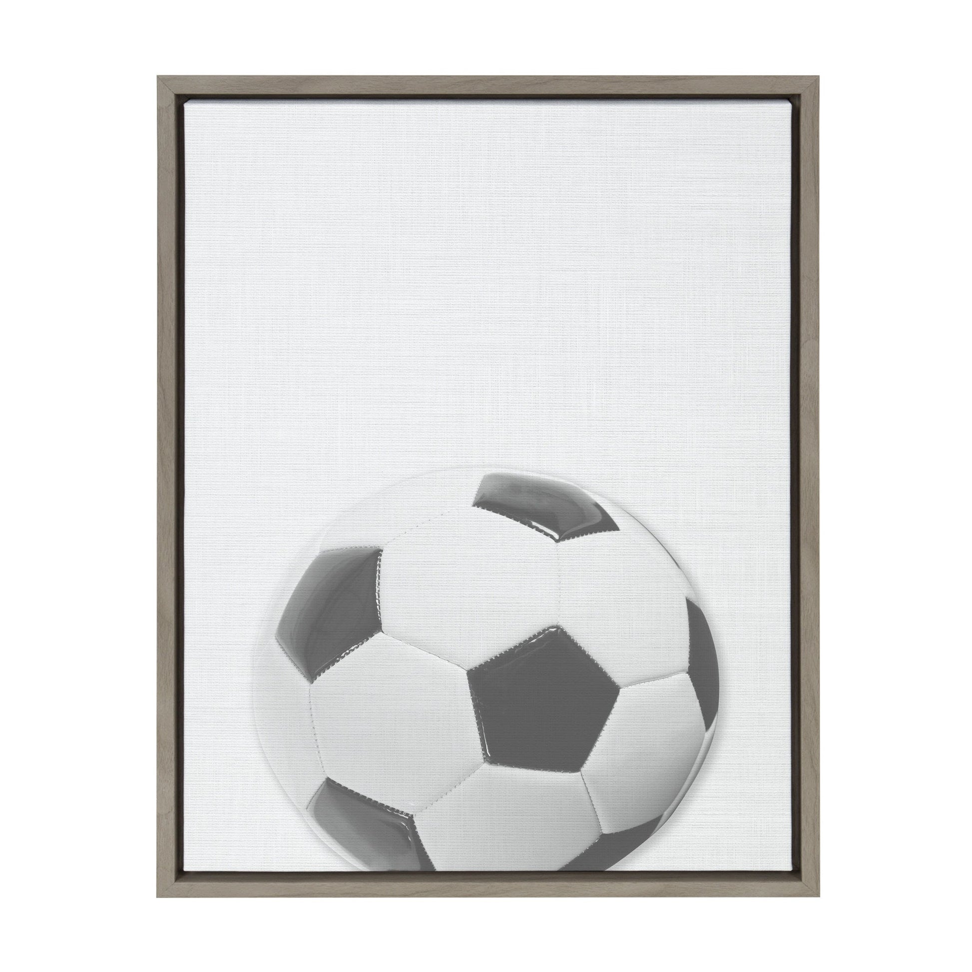 Vintage soccer ball framed canvas wall art in gray frame, easy to hang