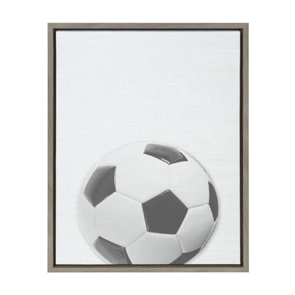 Vintage soccer ball framed canvas wall art in gray frame, easy to hang