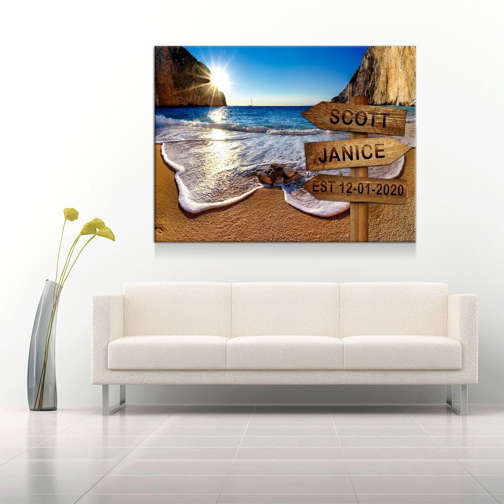 Personalized Names & Date Beach Sign Canvas Wall Art