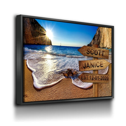 Personalized Names & Date Beach Sign Canvas Wall Art