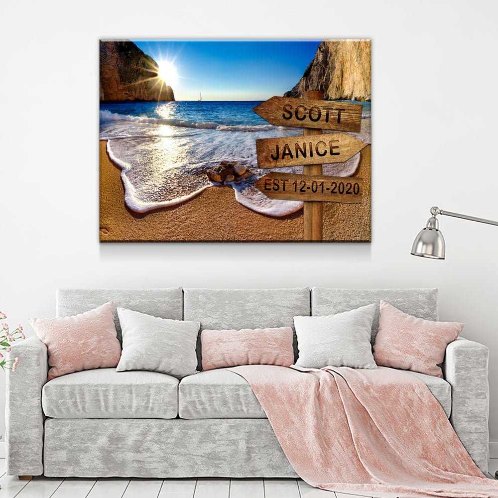 Personalized Names & Date Beach Sign Canvas Wall Art