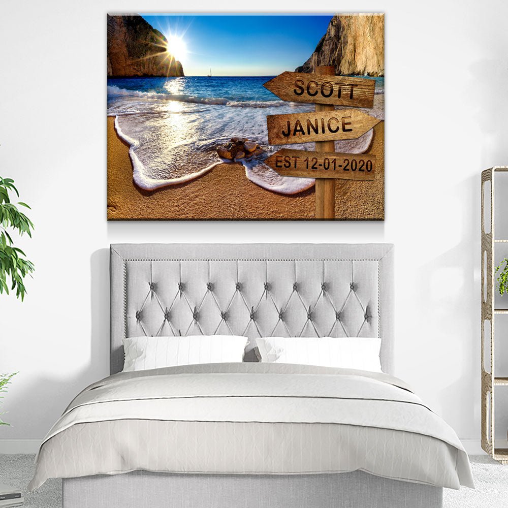 Personalized Names & Date Beach Sign Canvas Wall Art