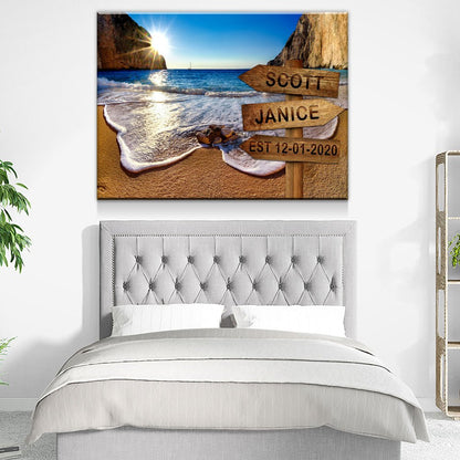 Personalized Names & Date Beach Sign Canvas Wall Art