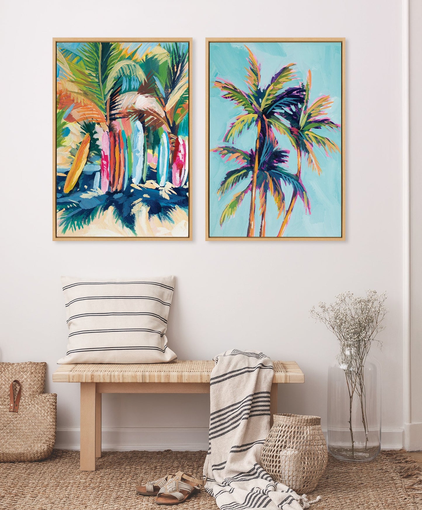 Surf and Sand Tropical Palms Framed Canvas Wall Art Set