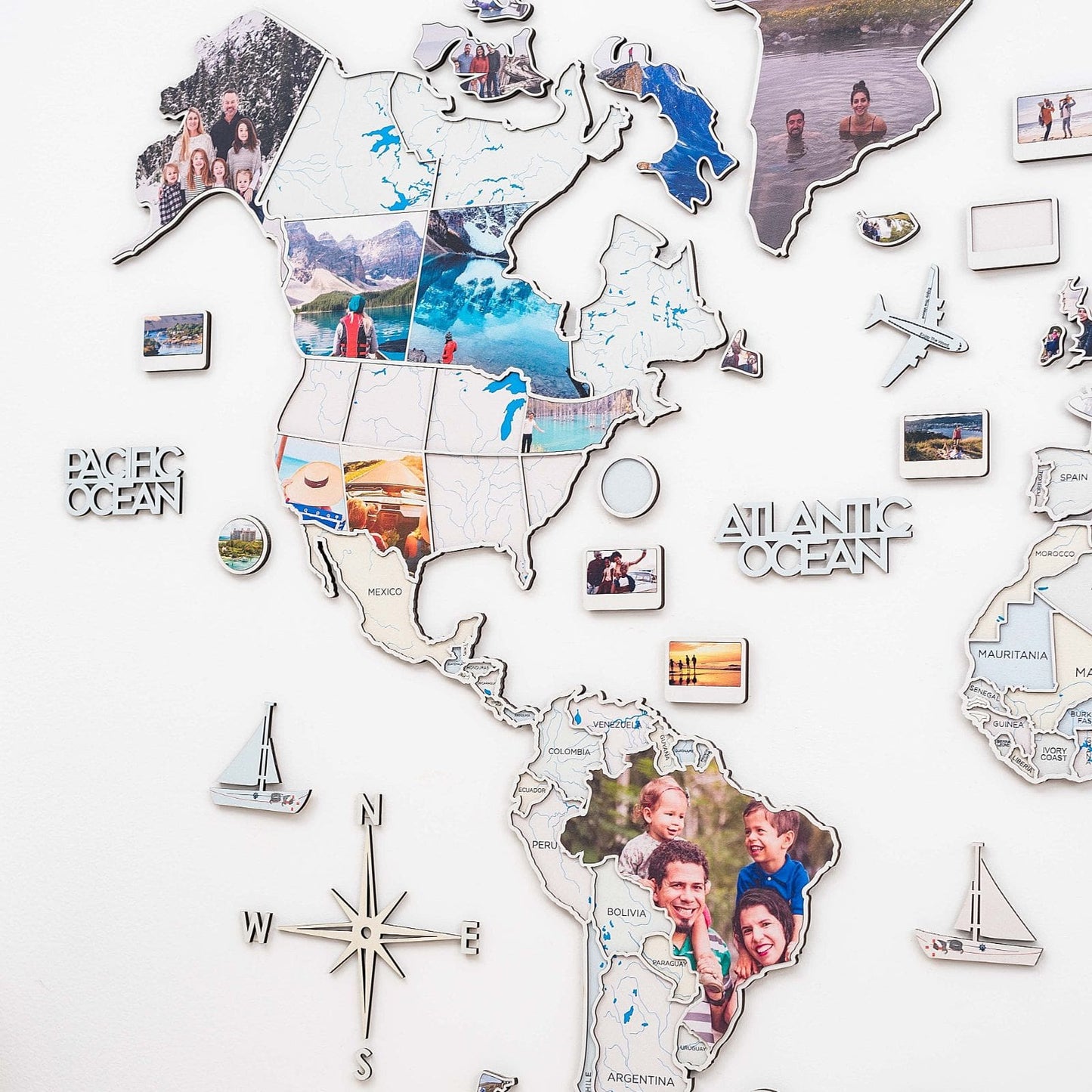 Pastel Wood World Map Wall Art With Photo Frames